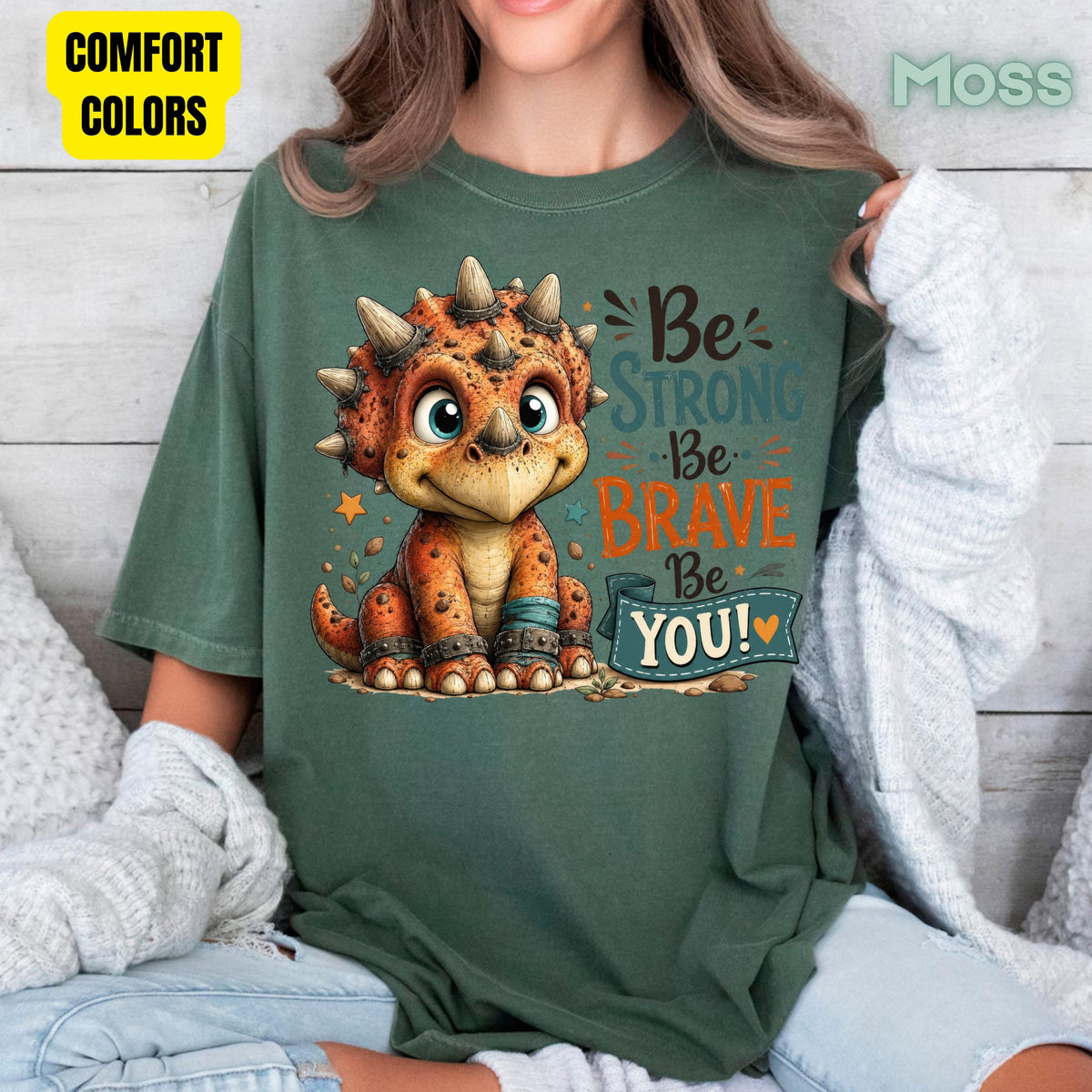 Be Strong Be Brave Be You Dinosaur T-Shirt, Cute Triceratops Kids Tee Stars Sweatshirt