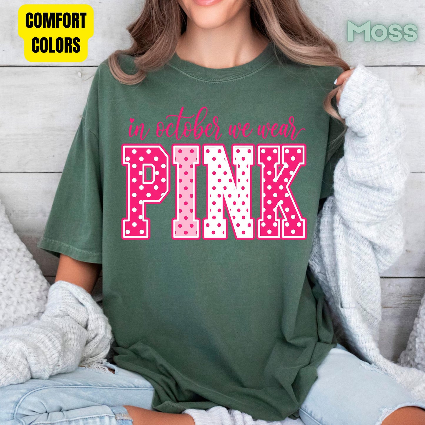 Breast Cancer Awareness In October We Wear Pink T-Shirt, Varsity Polka Dot Women Tee