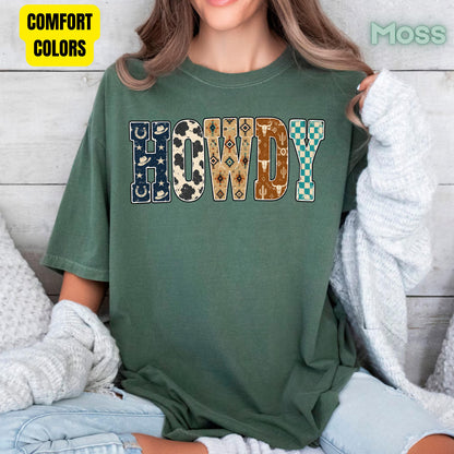 Western Howdy Cow Print T-Shirt, Southwestern Western Vibe Comfort Color Tee