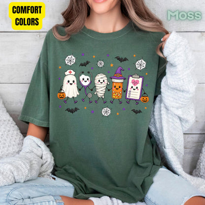 Spooky Nurse Squad Halloween Medical T-Shirt, Ghost Stethoscope Pill Bottle Tee