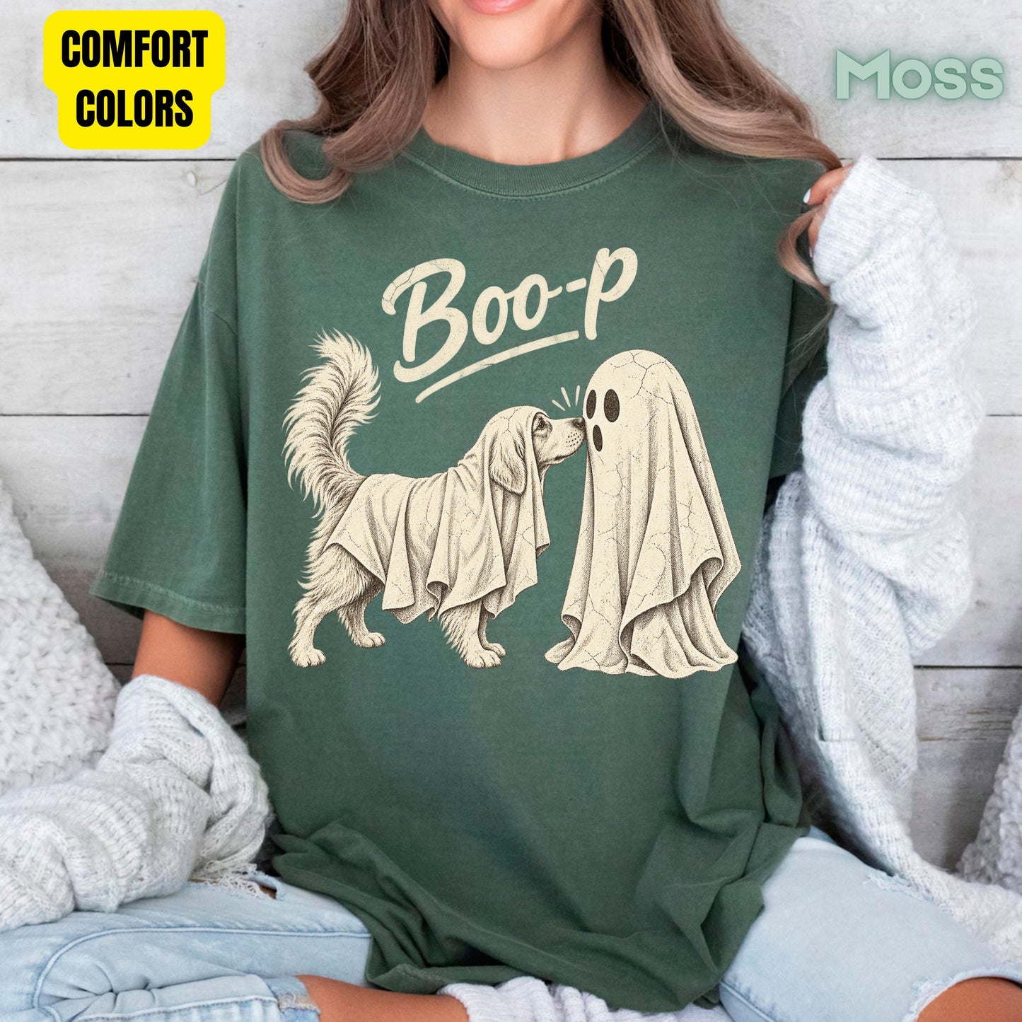 Halloween Dog Ghost Boop T-Shirt, Cute Spooky Season Golden Retriever Dog Lover Tee