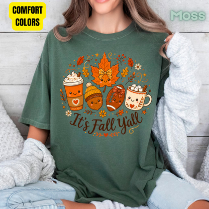 It's Fall Y'all Autumn T-Shirt, Coffee Acorn Football Cute Fall Season Tee