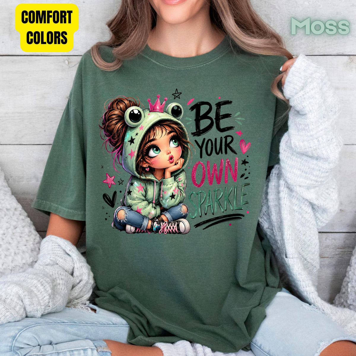 Be Your Own Sparkle Frog Girl T-Shirt, Cute Crown Stars Kids Tee Sweatshirt