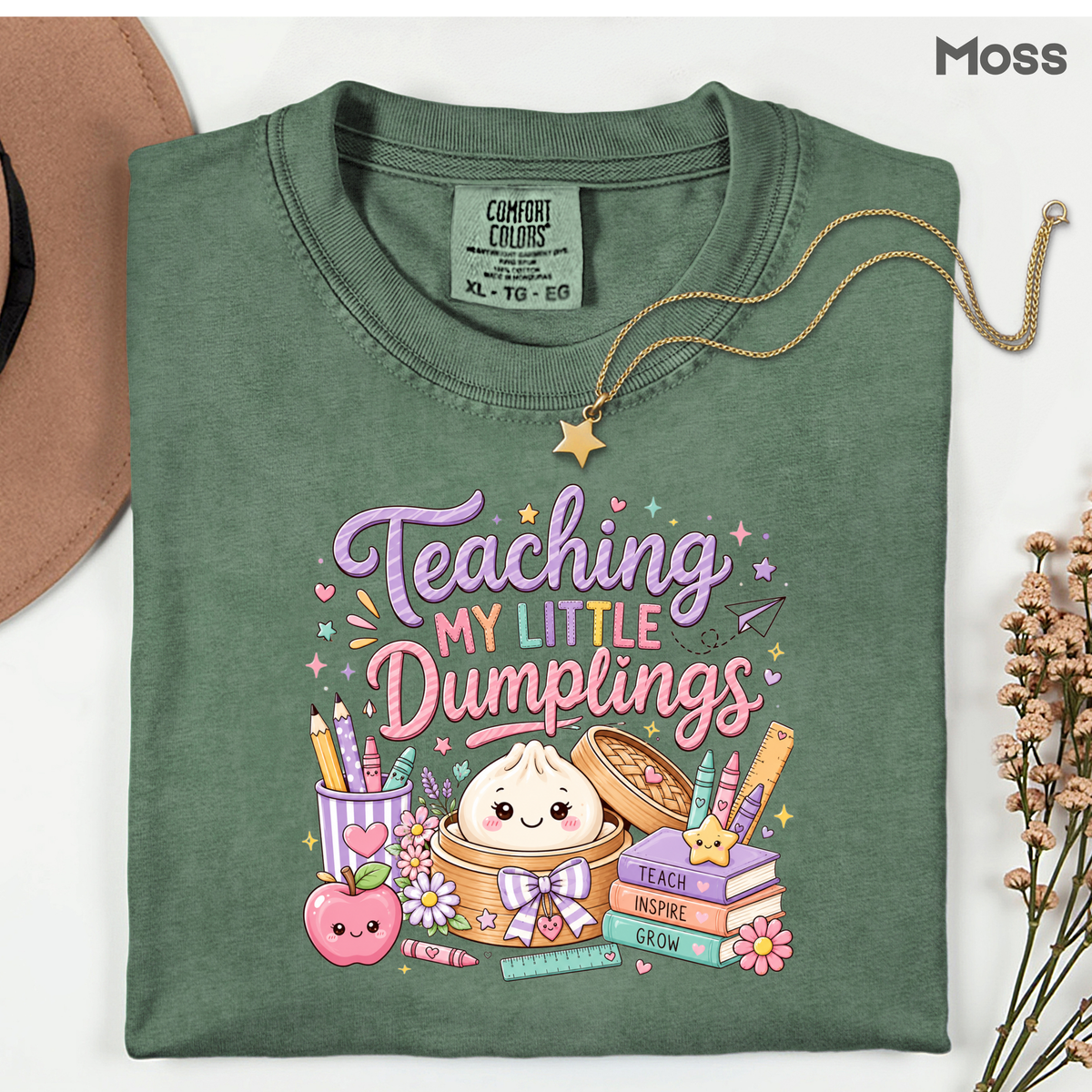 Teaching My Little Dumplings Teacher T-Shirt, Cute Pastel Kawaii School Life Tee