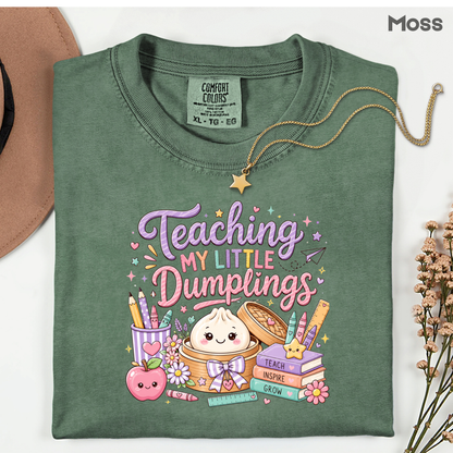 Teaching My Little Dumplings Teacher T-Shirt, Cute Pastel Kawaii School Life Tee
