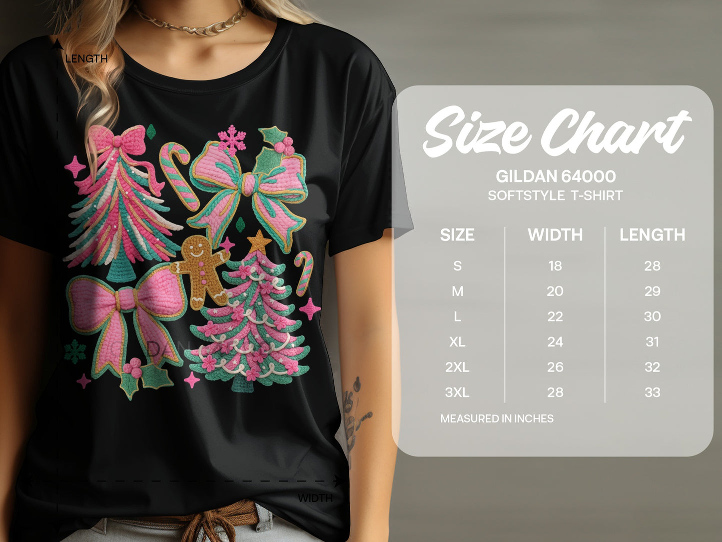 Festive Candy Cane Bow and Gingerbread Graphic T-shirt