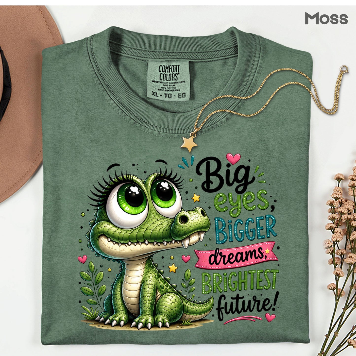 Big Eyes Bigger Dreams Alligator Baby T-Shirt, Cute Motivational Kids Tee