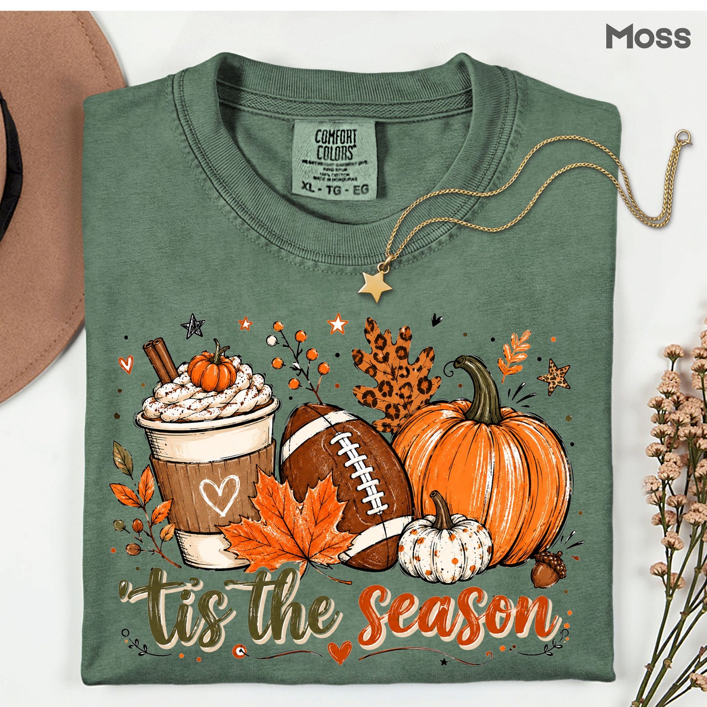 Tis the Season Football Fall T-Shirt, Pumpkin Spice Coffee Thanksgiving Tee