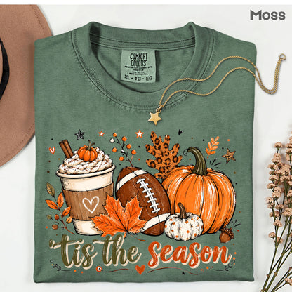 Tis the Season Football Fall T-Shirt, Pumpkin Spice Coffee Thanksgiving Tee