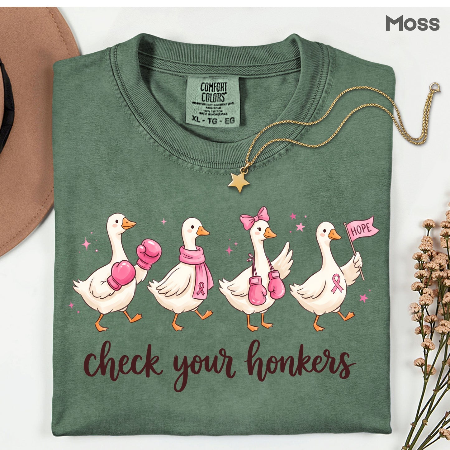 Check Your Honkers Ducks Breast Cancer Awareness T-Shirt, Pink Ribbon Boxing Gloves Geese Tee