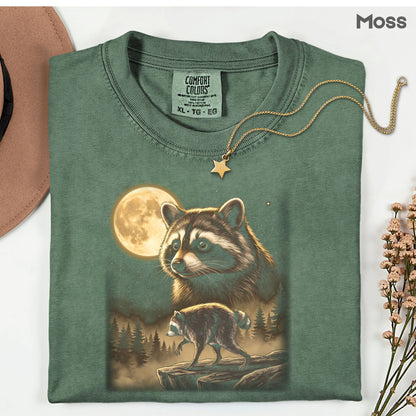 Vintage Raccoon Full Moon T-Shirt, Forest Wildlife Trash Panda Outdoor Comfort Color Tee