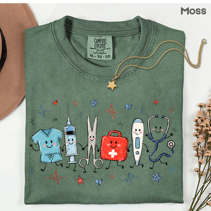 Cute Nurse Life Medical T-Shirt, Stethoscope Scrubs Syringe First Aid Healthcare Tee