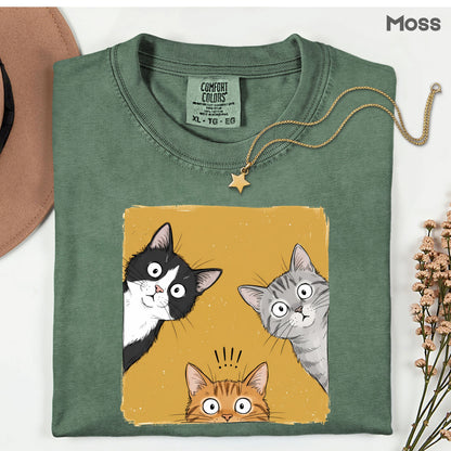 Curious Cats Peeking Cats T-Shirt, Funny Cat Lover Kittens Tee
