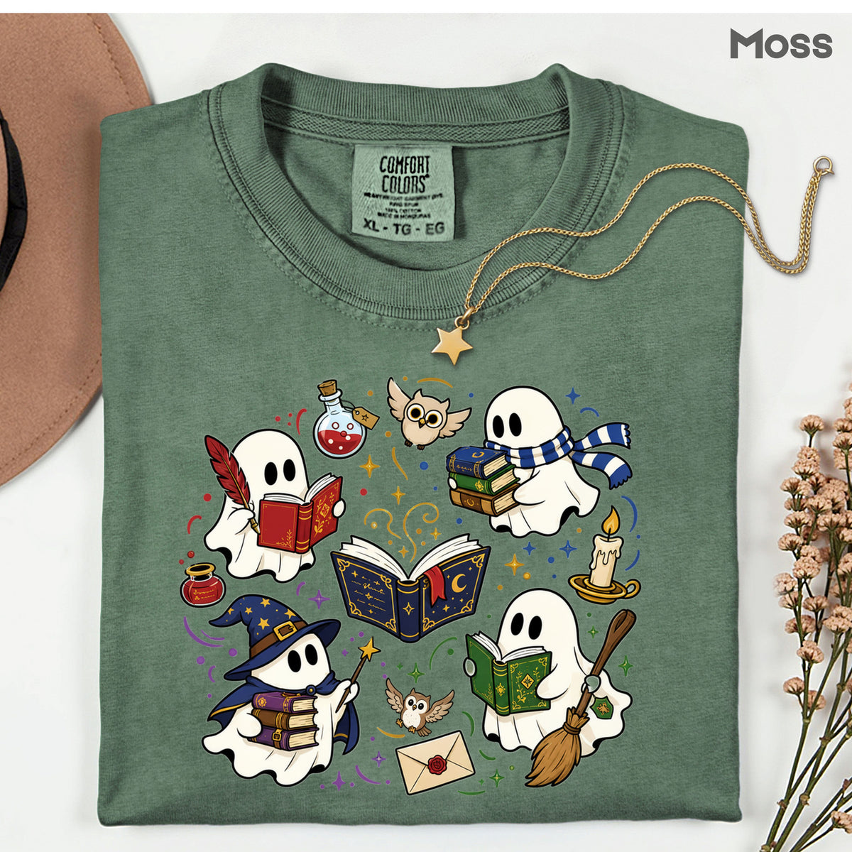 Reading Ghosts Spooky Bookish T-Shirt, Wizard Academy Halloween Comfort Color Tee