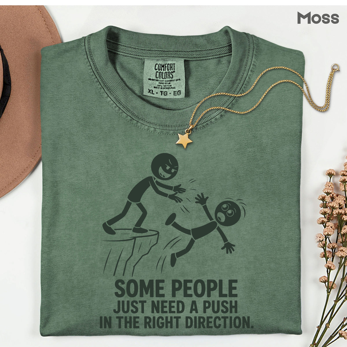 Some People Need a Push Sarcastic Humor T-Shirt, Stick Figure Cliff Tee