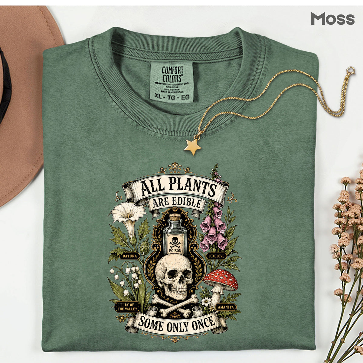 Funny Botanical All Plants Are Edible T-Shirt, Poisonous Mushroom Skull Vintage Tee