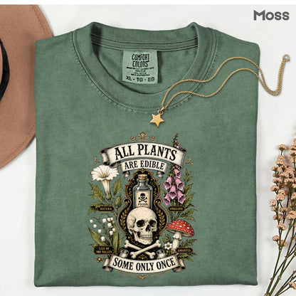 Funny Botanical All Plants Are Edible T-Shirt, Poisonous Mushroom Skull Vintage Tee
