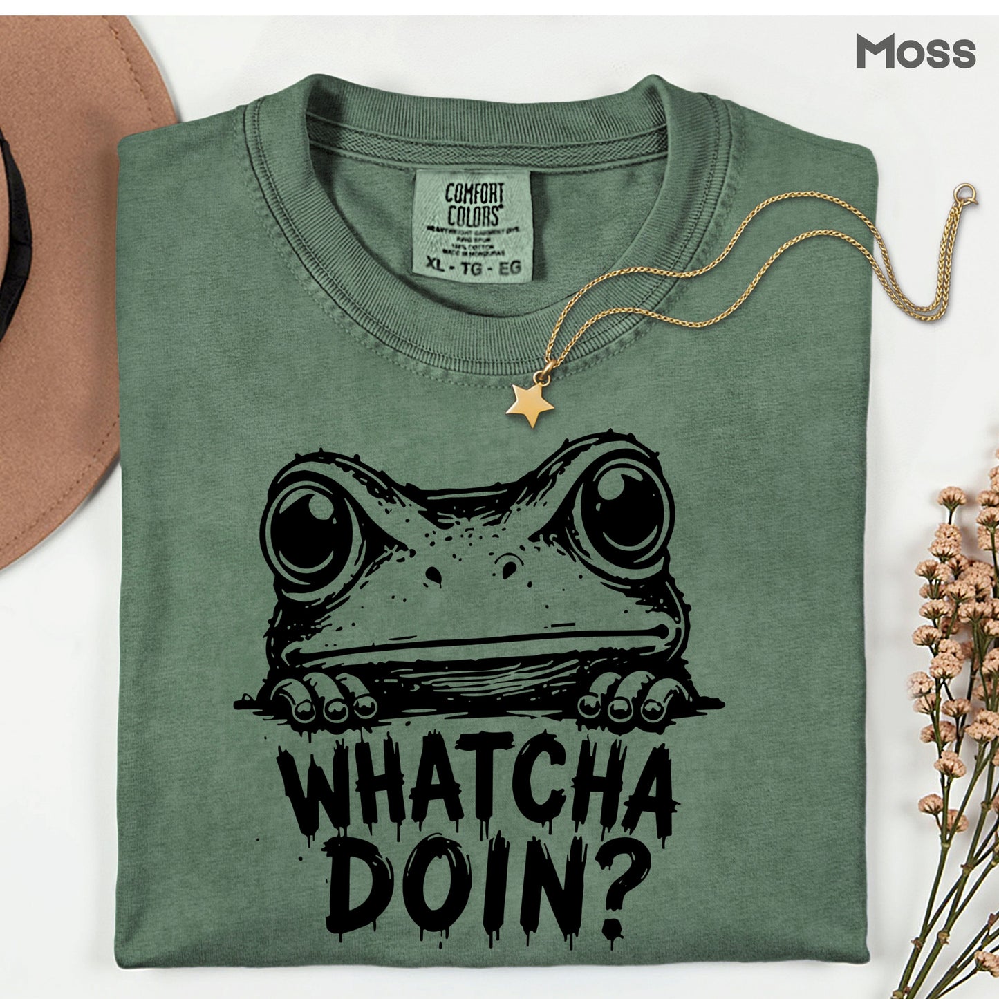 Whatcha Doin Frog Funny Peeking T-Shirt, Black White Cute Frog Tee