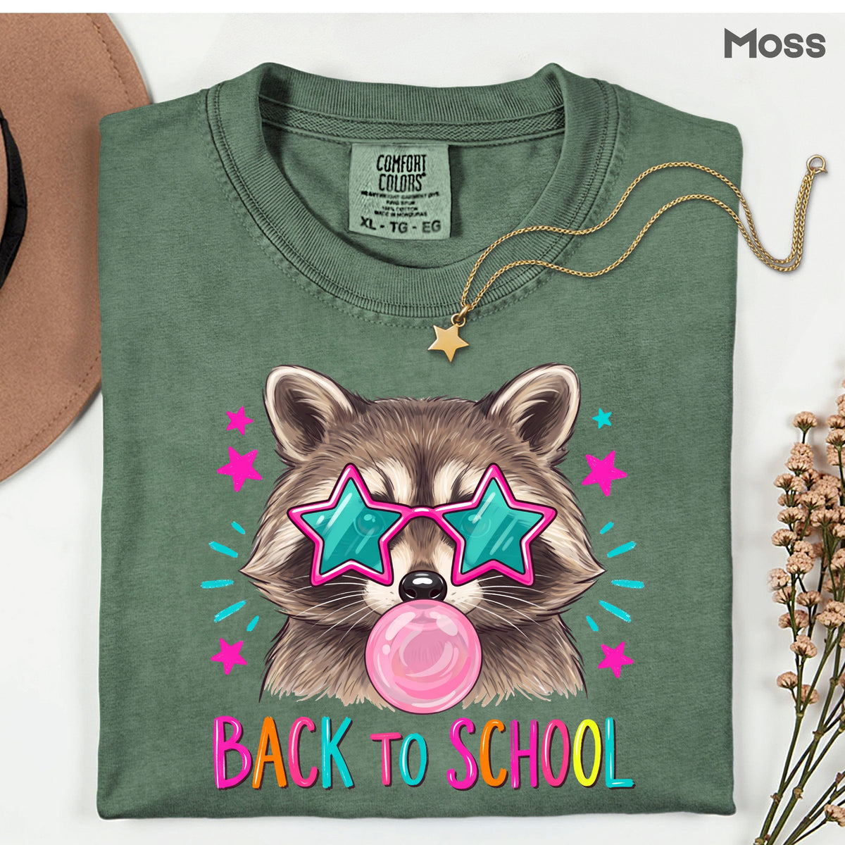 Back to School Raccoon T-Shirt, Star Sunglasses Bubblegum Trash Panda Comfort Color Tee