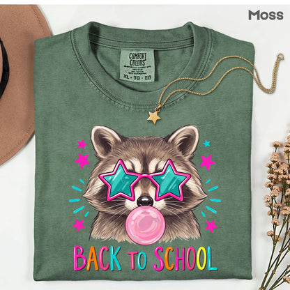 Back to School Raccoon T-Shirt, Star Sunglasses Bubblegum Trash Panda Comfort Color Tee