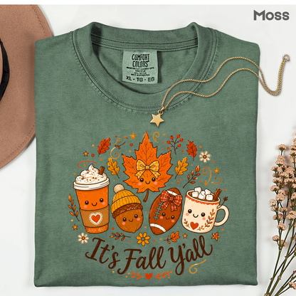 It's Fall Y'all Autumn T-Shirt, Coffee Acorn Football Cute Fall Season Tee