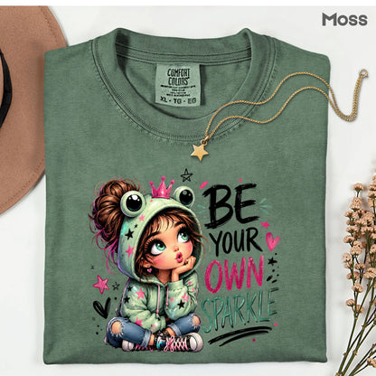 Be Your Own Sparkle Frog Girl T-Shirt, Cute Crown Stars Kids Tee Sweatshirt