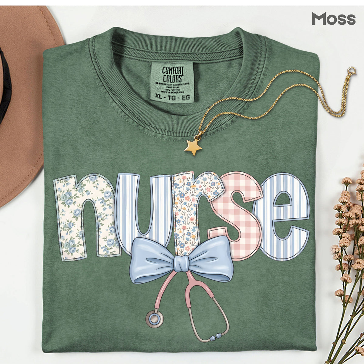 Nurse Coquette Floral Bow T-Shirt, Stethoscope Vintage Patchwork Nurse Tee
