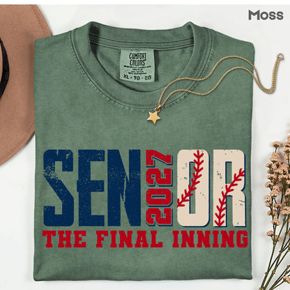Senior Baseball 2027 The Final Inning T-Shirt, Class of 2027 Distressed Stitches Graduation Tee
