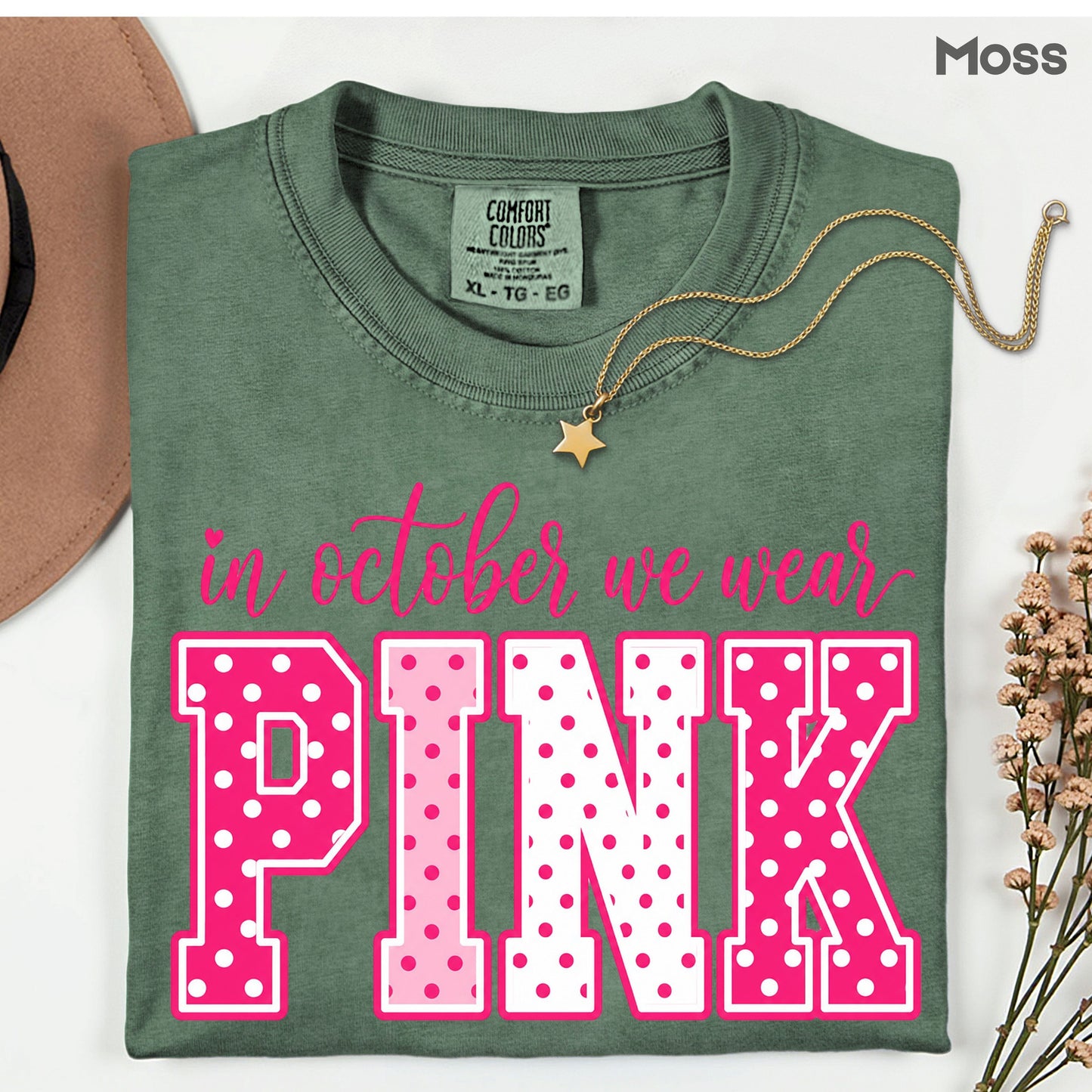 Breast Cancer Awareness In October We Wear Pink T-Shirt, Varsity Polka Dot Women Tee