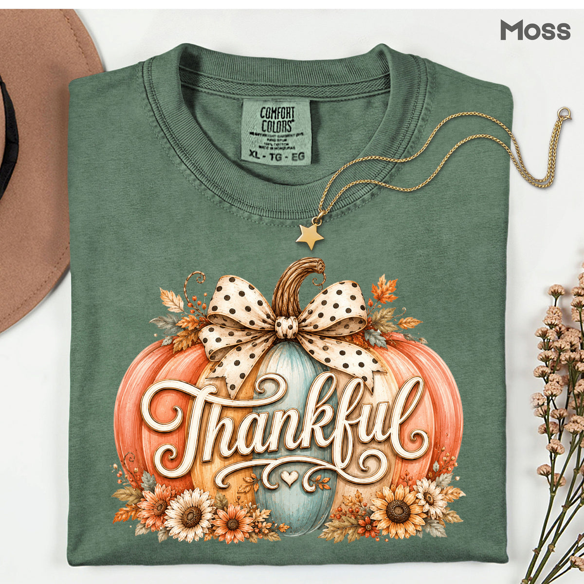 Thankful Comfort Colors T Shirts Pumpkin Cute Thanksgiving Tee Vintage Floral Bow Autumn Leaves Shirt Coquette Fall Graphic Sweatshirt