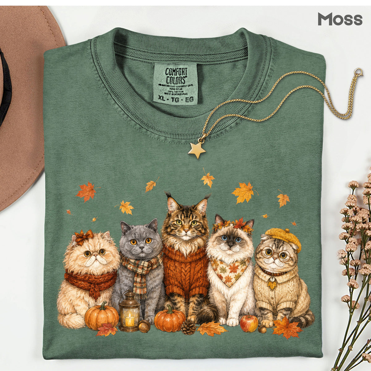 Autumn Cats Comfort Colors T Shirts Cute Fall Sweater Kitty Tee Cozy Pumpkin Cat Lover Shirt Seasonal Leaves Graphic Hoodie