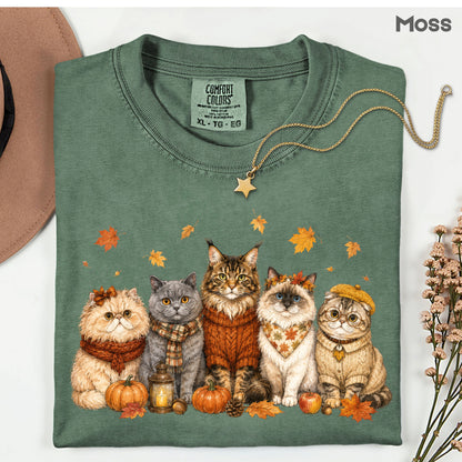 Autumn Cats Comfort Colors T Shirts Cute Fall Sweater Kitty Tee Cozy Pumpkin Cat Lover Shirt Seasonal Leaves Graphic Hoodie