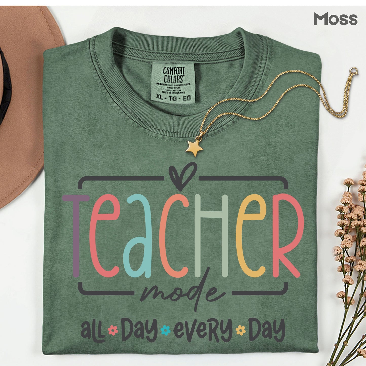 Teacher Mode All Day T-Shirt, Pastel Rainbow School Education Teacher Tee Sweatshirt