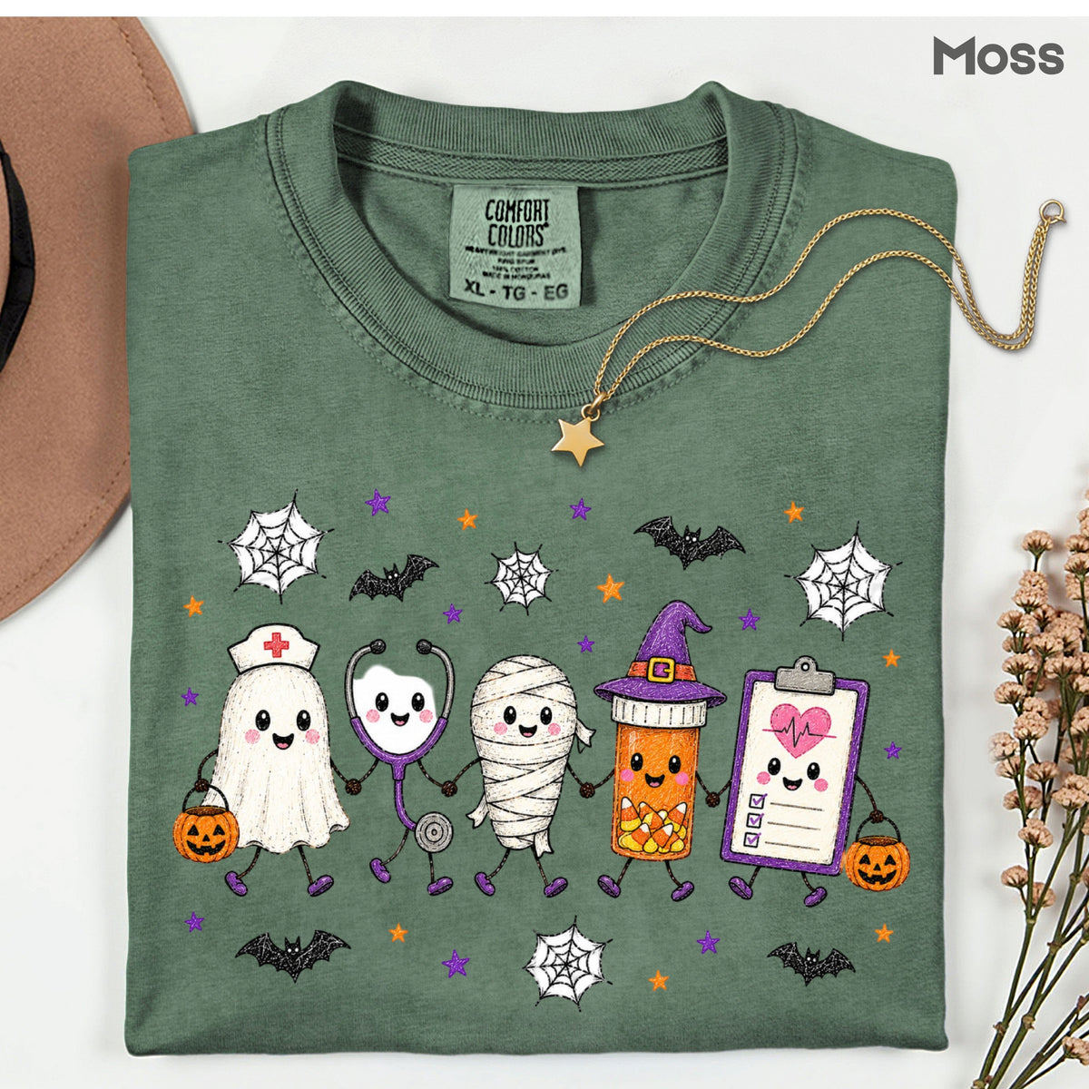 Spooky Nurse Squad Halloween Medical T-Shirt, Ghost Stethoscope Pill Bottle Tee