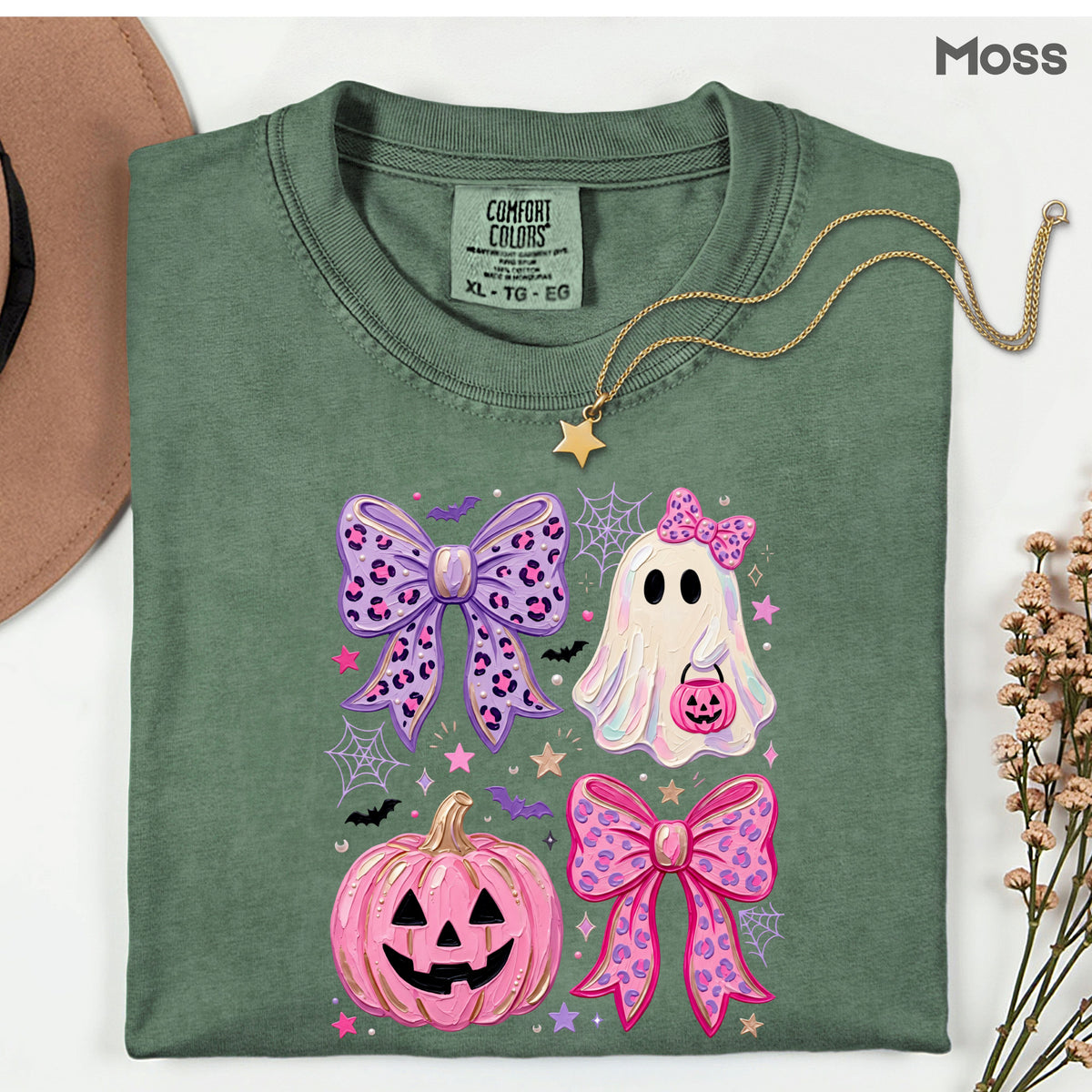 Coquette Halloween Ghost Pink Pumpkin Leopard Bow T-Shirt, Spooky Cute Tee