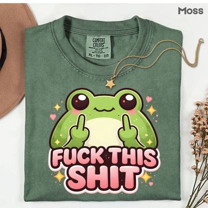 Fck This Shit Frog Sarcastic T-Shirt, Middle Finger Green Toad Sparkles Tee Sweatshirt