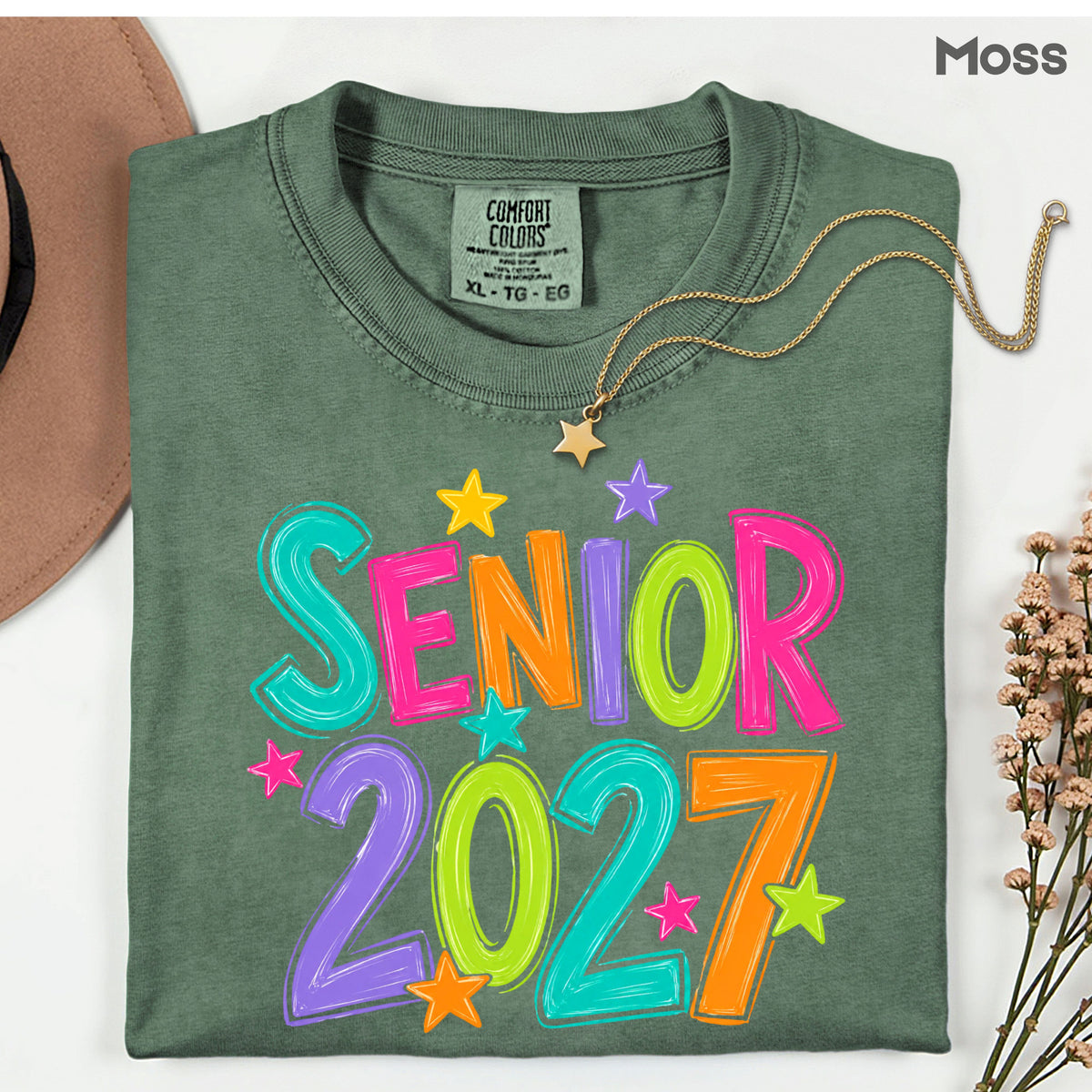 Senior 2027 Colorful Stars T-Shirt, High School Class of 2027 Graduation Tee