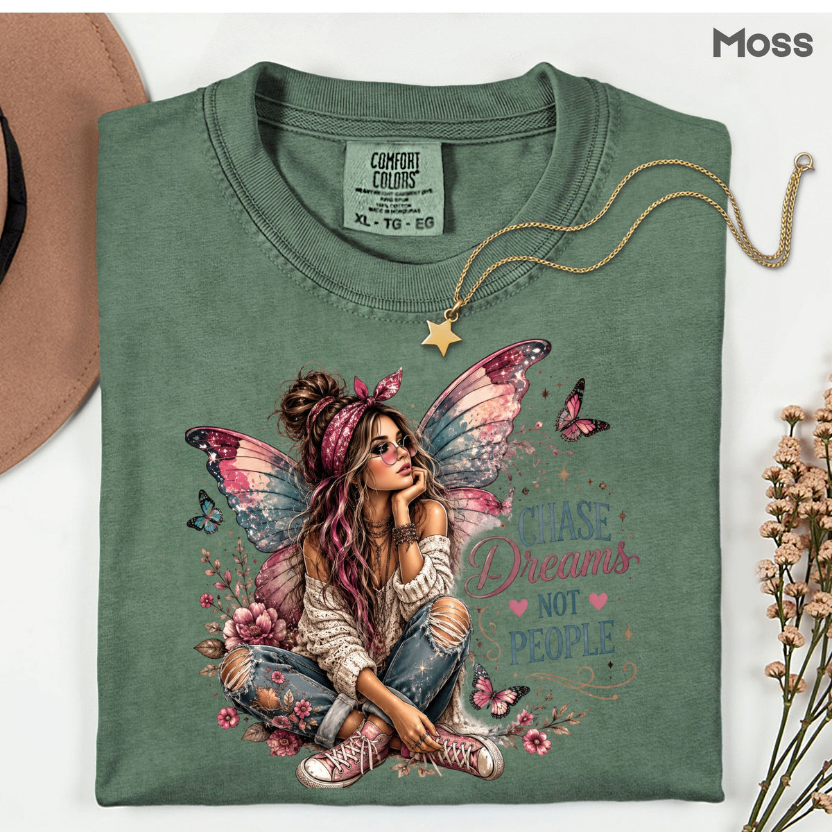 Chase Dreams Not People Fairy Girl T-Shirt, Boho Butterfly Wings Inspirational Tee