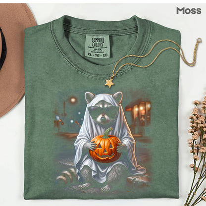 Halloween Ghost Raccoon T-Shirt, Pumpkin Trash Panda Spooky Vintage Tee