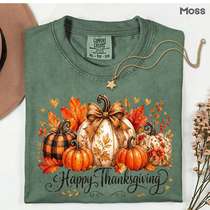 Happy Thanksgiving Fall Leaves Pumpkins Retro Autumn T-Shirt, Thanksgiving Tee