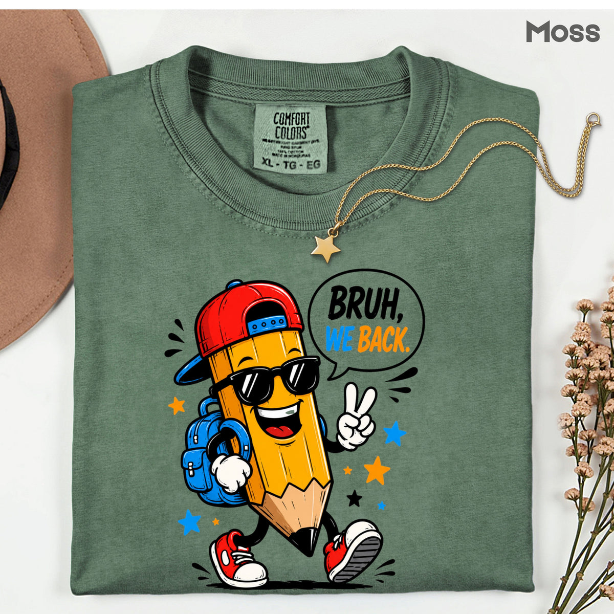 Bruh We Back Pencil T-Shirt, Cool Pencil Sunglasses Backpack Back to School Comfort Color Tee