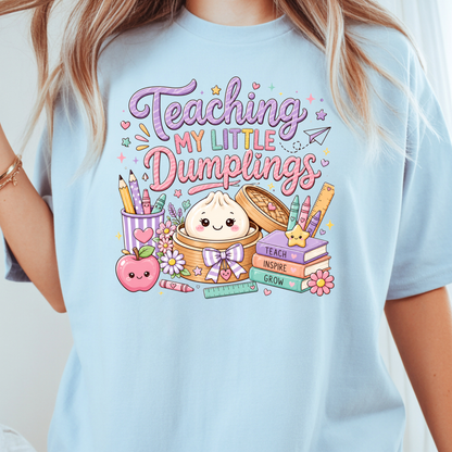 Teaching My Little Dumplings Teacher T-Shirt, Cute Pastel Kawaii School Life Tee