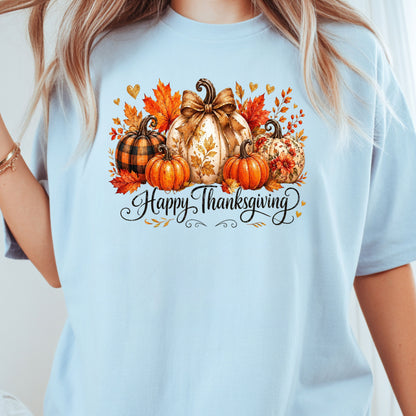 Happy Thanksgiving Fall Leaves Pumpkins Retro Autumn T-Shirt, Thanksgiving Tee