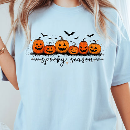 Spooky Season Jack O Lantern T-Shirt, Pumpkin Patch Bats Cursive Halloween Tee Sweatshirt