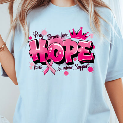 Breast Cancer Hope Pink Ribbon T-Shirt, Survivor Awareness Support Comfort Color Tee