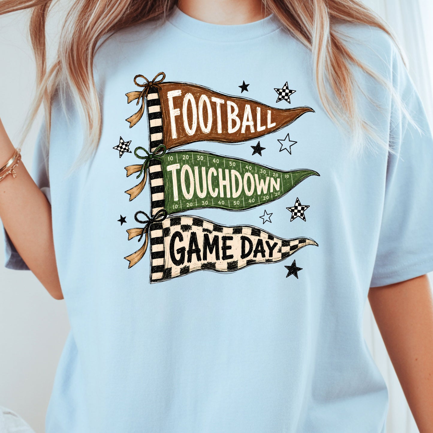 Football Game Day Pennants T-Shirt, Touchdown Flags Stars Sports Comfort Color Tee