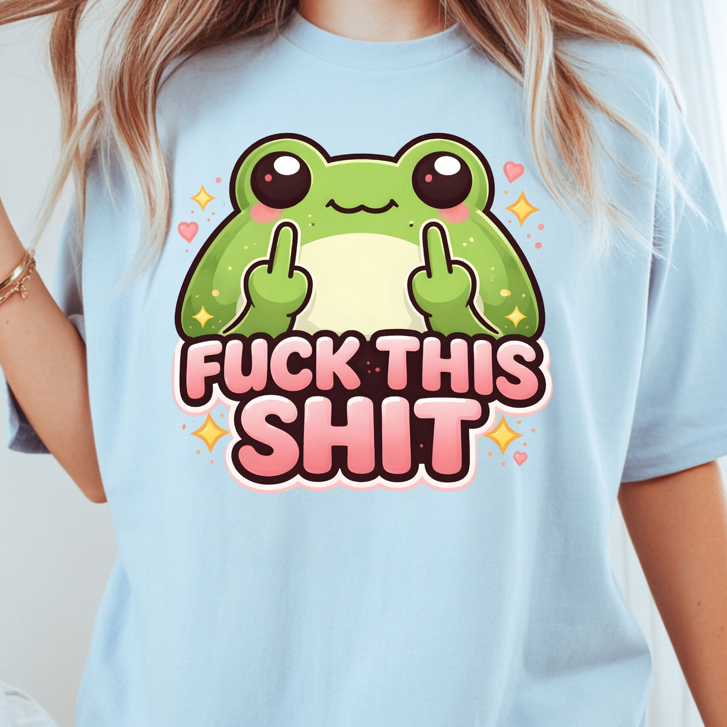 Fck This Shit Frog Sarcastic T-Shirt, Middle Finger Green Toad Sparkles Tee Sweatshirt