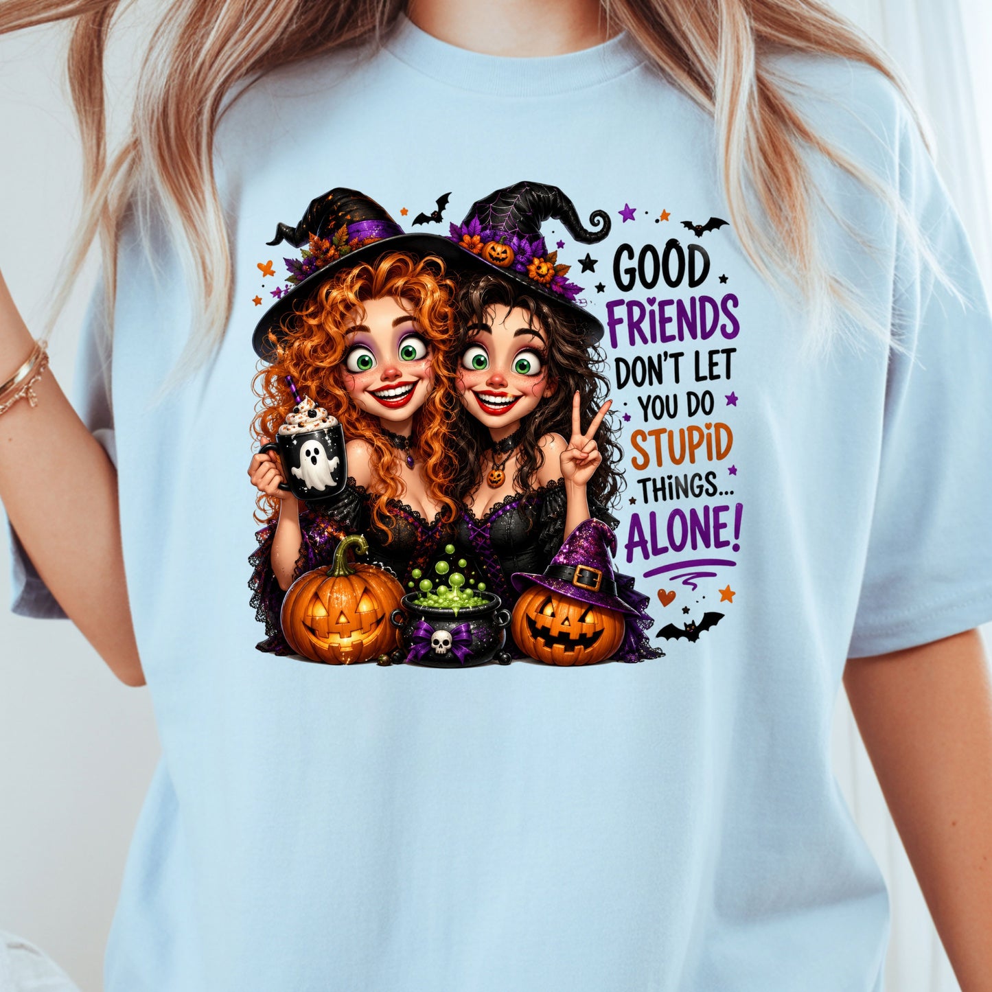Halloween Witches Best Friends T-Shirt, Funny Spooky Besties Good Friends Tee