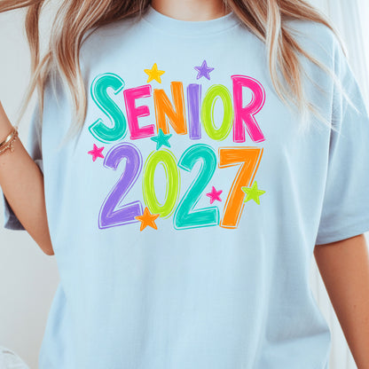 Senior 2027 Colorful Stars T-Shirt, High School Class of 2027 Graduation Tee