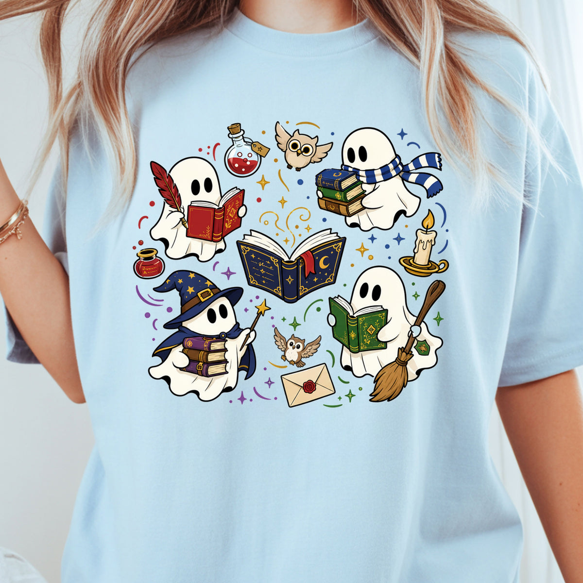 Reading Ghosts Spooky Bookish T-Shirt, Wizard Academy Halloween Comfort Color Tee